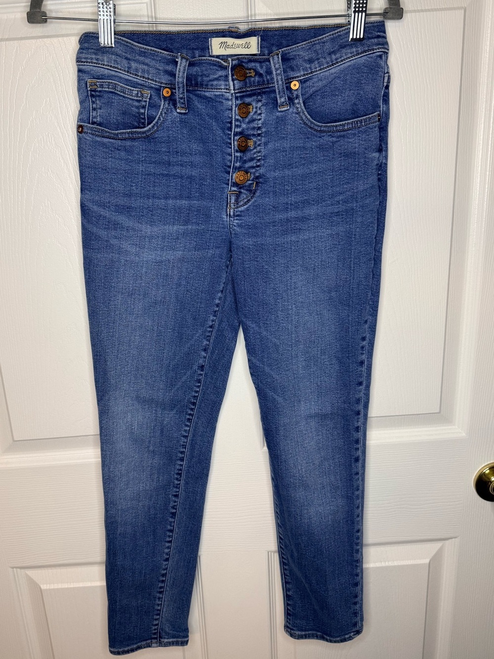 Madewell 9” Mid-Rise Button-Fly Skinny Crop Jeans in Medium Blue Size 27 GUC